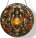 Autumn Lantern Gears Stained Glass Suncatcher 11.8" Colorful Window Hanging Ornament, Sun Catcher Decor for Bathroom Front Door Living Room Home Wall Garden by FeHuew