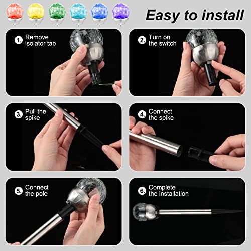 BBTO 12 Pcs Crackle Glass Solar Outdoor Lights 7 Color Changing LED - Image 3