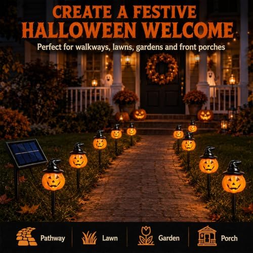 10 Pack Halloween Decorations Outdoor Pumpkin Moon Garden (Cold White) - Image 4