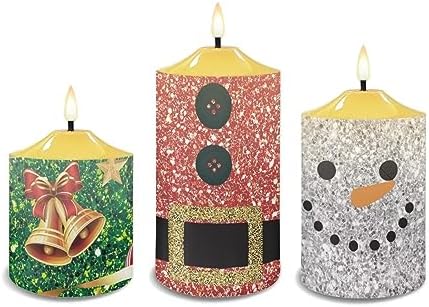 Cozeyat Waterproof Flickering Flameless Candles, Christmas Theme Outdoor Battery Operated LED Pillar Candles with Remote Timers, Electric Fake Plastic Candles Set of 3 - Image 2