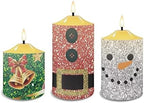 Cozeyat Waterproof Flickering Flameless Candles, Christmas Theme Outdoor Battery Operated LED Pillar Candles with Remote Timers, Electric Fake Plastic Candles Set of 3 - Image 2