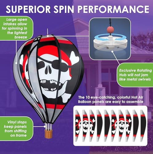 Hot Air Balloon Hanging Garden Spinner 22" - Vibrant Jolly Roger Design, Weather-Resistant Outdoor Decor, Durable & Lightweight for Patios, Yards, and Gardens - Eye-Catching Wind Spinner - Image 4