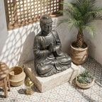Sculptures Buddha Statue, Garden Statues 23.6 Inch Tall, Large Magnesium Oxide Buddha Sculpture Indoor & Outdoor, Statue for Home Decor Yard Porch Patio, Dark Gray with Gold Accents - Image 4