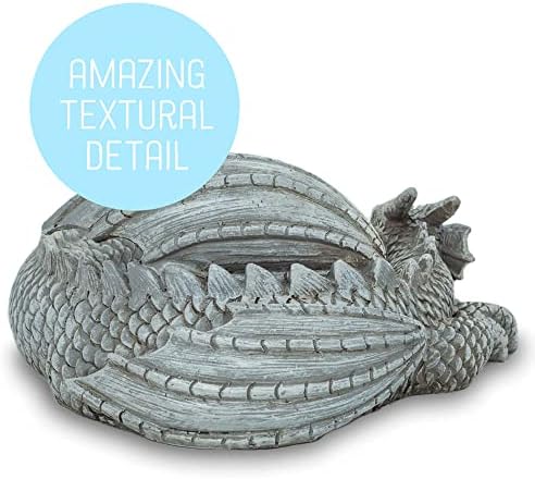 NAT & Jules Small Sleeping Dragon Concrete Finish 10 inch Resin Garden Sculpture - Image 3