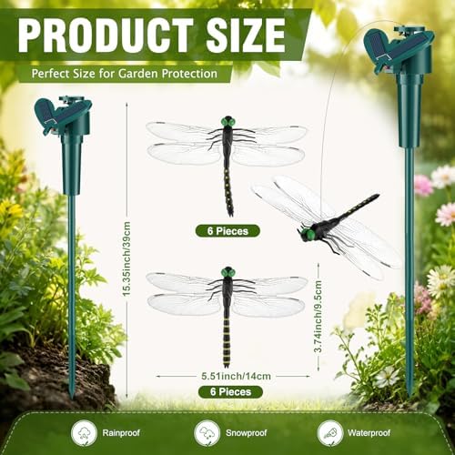 Rossesay 12 Pcs Dragonfly Solar Flying Moving Fluttering, Garden Stakes - Image 2
