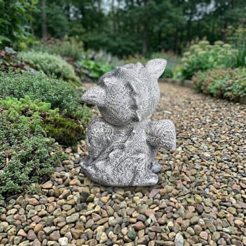 OLOMA Blinking Little Dragon Concrete Statue Outdoor Handcrafted Garden Decor Cement Gargoyle Statue Outdoor Rustic Ornament Fantasy Creature Sculpture Patio Yard Lawn Gothic Garden Decor - Image 2