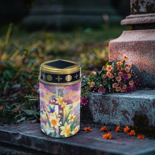 Poceacles Cross Solar Grave Lights Waterproof Solar Stake Lights Solar Outdoor Cemetery Lights Outdoor Stake Automatic Solar Lamp Candle for Cemetery Grave Decoration, Lily Bird Cross, Pack of 2 - Image 3