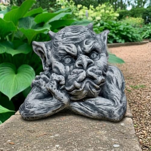 OLOMA Gothic Gargoyle Garden Statue Concrete Handmade Garden Sculpture Outdoor Lawn Decor Patio Yard Ornament Weather Resistant Cement Demon Figurine Mystery Lovers Gift by OLOMA