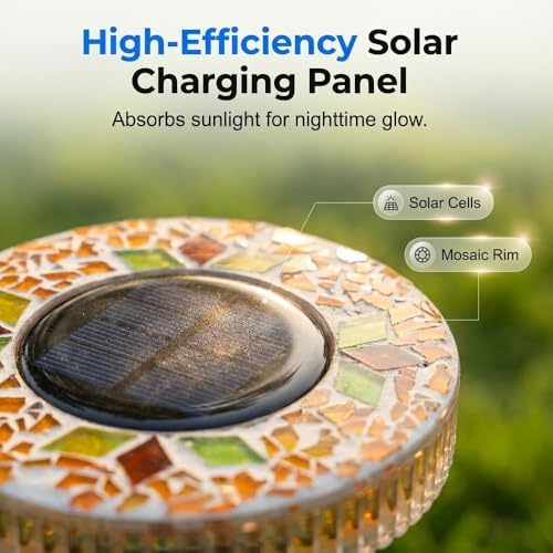 2026 Upgraded Mosaic Solar Dish Lamp, Outdoor Waterproof Solar Floor Lamp, Used in Courtyard Corridor, Yellow, 4 Pack - Image 2
