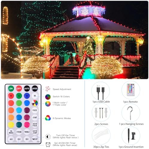 80Ft Solar String Lights for Outside Color Changing LED Christmas Lights - Image 6