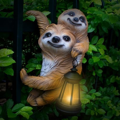 Adorable Sloth Hanging Garden Statue Outdoor Decorative Sculpture, Solar Light Outdoor Waterproof, Garden Decorations Home Patio Yard Outdoor, Relaxed Sloth Gifts for Mom by PkYbrktGardenStatues