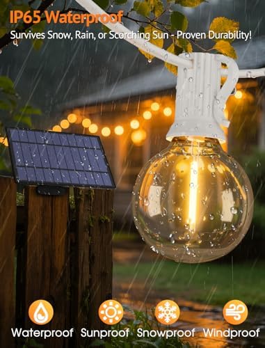 Larkvue 50FT(2x25FT) Solar String Lights with Remote, 20+2 G40 Bulbs, White - Image 5