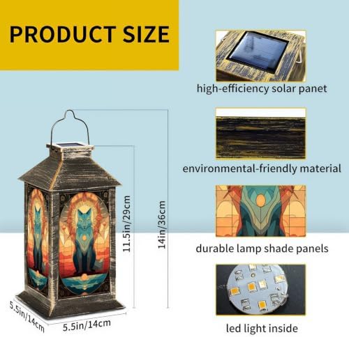 Solar Lantern Retro Geometric Fox Silhouette Outdoor Waterproof Garden Hanging Lantern Solar Powered Lighting Outside Solar Light for Patio Yard Camping, Gifts for Women Mom - Image 2