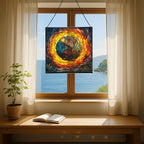 Fire Ring Gnome Dance Stained Glass Suncatcher – Square Hanging Window Panel for Home or Greenhouse – Whimsical Glass Art Gift for Garden Lovers, Christmas, Halloween, Father Days sMbiCD - Image 6