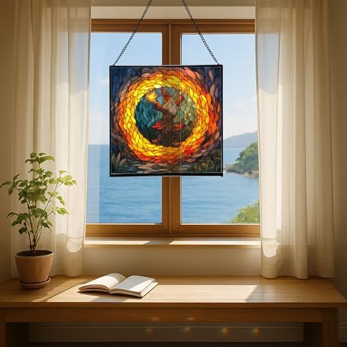 Fire Ring Gnome Dance Stained Glass Suncatcher – Square Hanging Window Panel for Home or Greenhouse – Whimsical Glass Art Gift for Garden Lovers, Christmas, Halloween, Father Days sMbiCD - Image 6