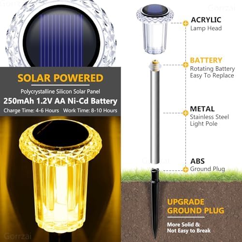 10 Pack Solar Lights Outdoor Waterproof Pathway Lights, Warm White - Image 2