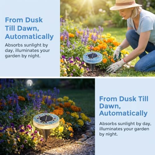 2026 Upgraded Solar Outdoor Mosaic Disk Lights, Mosaic Solar Disk Light, Outdoor Waterproof Mosaic Solar Ground Lights, for Walkway, Patio & Lawn, Decorative Driveway Lamps (Purple*6) - Image 4