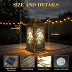 Solar Lantern Outdoor Waterproof Art Nouveau Stained Glass Panel Roses Garden Decor LED Solar Lights Hanging/Tabletop Lamp Gifts for Women Mom for Outside Yard Patio - Image 2
