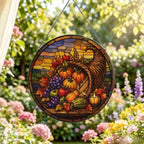 Thanksgiving Grapes Veggies Stained Glass Suncatcher 11.8" Colorful Window Hanging Ornament, Sun Catcher Decor for Bathroom Front Door Living Room Home Wall Garden - Image 2