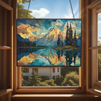 Rectangle Mosaic Mountain Reflection Lake Stained Glass Window Hanging, 15" W X 11" H Stained Glass Panel with Chain, Suncatchers for Windows Hanging Decorations, Gifts for Mom - Image 4