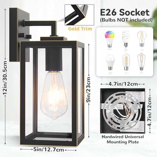 Outdoor Wall Light Fixtures, Outdoor Lights for House, 2-Pack, 12 In, E26 - Image 3