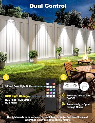 JOFIOS Solar Fence Lights Outdoor with Remote, 9 Fixed Colors ＆ Color Changing Solar Lights Outdoor Waterproof IP65 Dusk-to-Dawn Vinyl Fence Lights for Patio, Railing, Pool, Porch, Backyard, 16 Pack - Image 3
