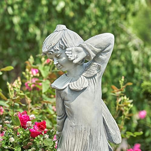 30" Tall Magnesium Fairy Statue with a Planter Side Basket (Antique White) - Image 6