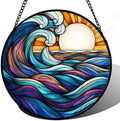 Sunset Ocean Waves Stained Glass Window Hanging Suncatcher Gifts 15" by DASTOLL