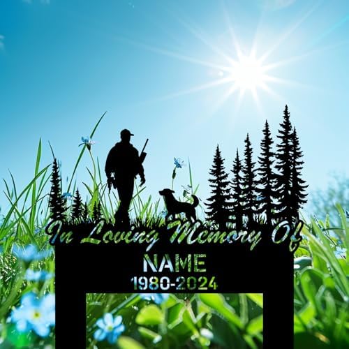 Personalized Hunter Grave Marker Hunter with Dog Memorial Garden Stake 8-24 inch Hunter Dad Loss Gift, Hunter Memorial Gift Loss of Loved One (Hunter with Dog) - Image 2