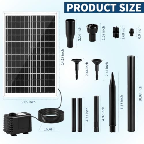 20W Solar Fountain Pump, Adjustable Submersible Pump for Garden Pond - Image 2