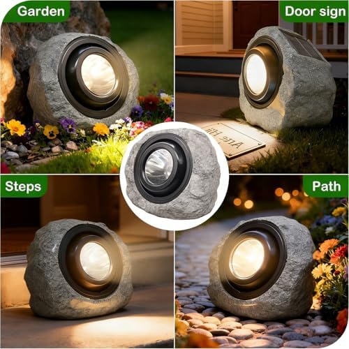 Solar Rock Lights Outdoor,Solar Ash Gray Garden Stone Spotlights - Image 7