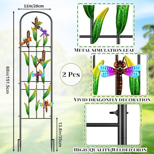 Metal Garden Trellis 2Pcs, Dragonfly Decor Plant Support for Climbing Vines - Image 2