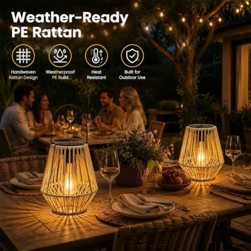 Handwoven Rattan Solar Lanterns, Waterproof Outdoor Hanging Solar Lanterns with Handles, Boho Ambient Lights for Garden, Patio, Yard, Porch, Pathway & Table Decor (2) - Image 7