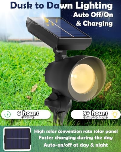 Solar Lights Outdoor, Solar Spot Lights Outdoor, 6 Pack IP44 Waterproof Solar Spotlights, Auto On/Off Solar Powered Garden Lights for Yard Pathway Driveway (Warm White) Bright Pathway - Image 2