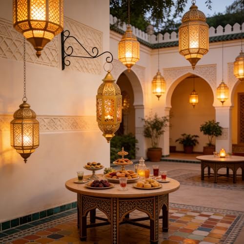 Moroccans Iron Holders Hanging Lamp with Intricate Cutout Design for Romantics Home Decors and Outdoor Use Stand - Image 6