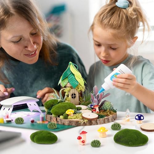 Amyhill DIY Fairy Garden Kit Make Your Own Wooden Mini House Craft Kit Miniature Fairy Garden Accessories Micro Mushrooms Plants Ornaments Craft for Outdoor Indoor Mini House Decor - Image 6