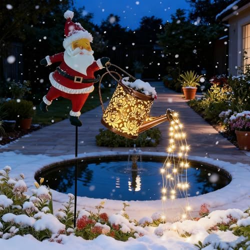 Christmas Solar Kettle Lights Garden Lawn Decorative Lights, Christmas Solar Kettle Lights, Outdoor Waterproof Hanging Metal Watering Can with LED Light for Gardens Lawn Patio (Warm Color) by Unknown