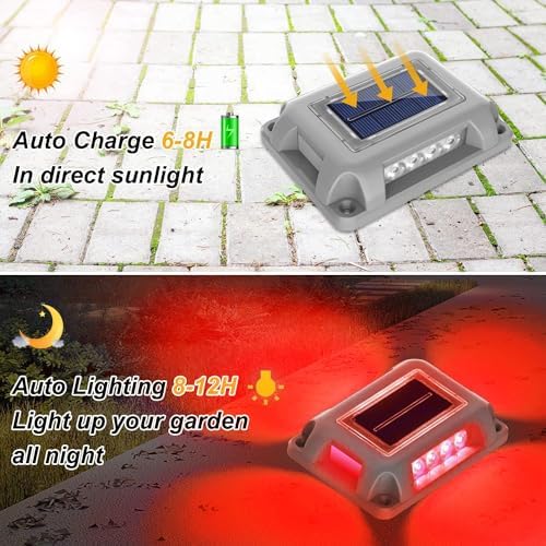 T-SUN Solar Driveway Lights Outdoor 12 Pack, Red LED Dock Marine Deck Light - Image 5