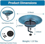 12.6" Solar Bird Bath for Deck Railing, Detachable Metal Bird Bath Bowl - Image 2