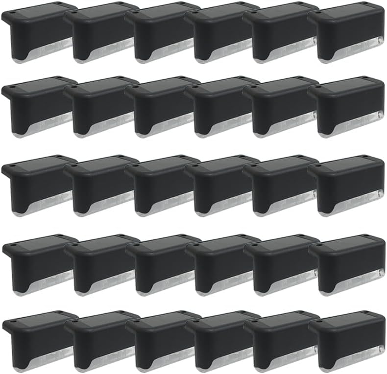 Solar Outdoor Fence Step Lights, 30pcs Black IP44 LED Outdoor Stair Lights, 1000mAh, Suitable for Courtyards, Decks, Steps, Walkways, and Lawn Paths by GTQPS