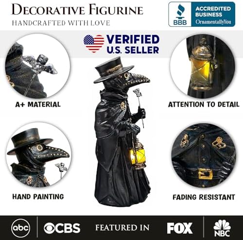 OrnamentallyYou Plague Doctor Creepy Home Figurine, 8" LED Haunted Halloween House Statue - Image 2