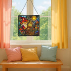 Gnome with Shadow Puppets Stained Glass Suncatcher – Square Hanging Window Panel for Home, Garden, Nursery, Halloween, Christmas, Memorial Day – Whimsical Glass Art Gift for Gnome Lovers cnc2mb - Image 5