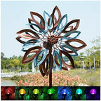 Yard Garden Wind Spinners with Solar Lights, Large Outdoor Metal Wind Spinners, Lawn Yard Art Garden Decor (22" W x 87" H) by CyanOasis