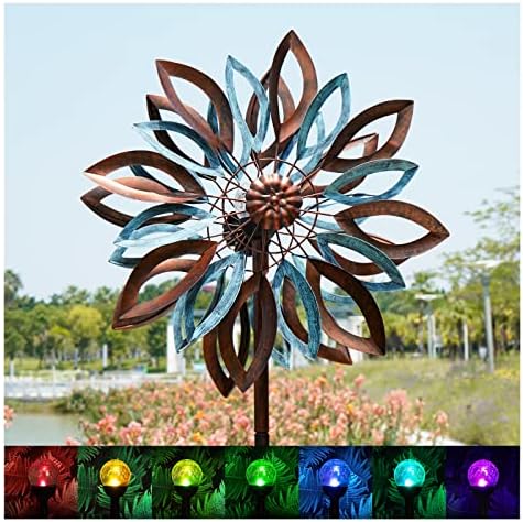 Yard Garden Wind Spinners with Solar Lights, Large Outdoor Metal Wind Spinners, Lawn Yard Art Garden Decor (22" W x 87" H) by CyanOasis