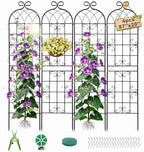 2.2M（86.7" H x 19.7" W） Black Iron Garden Trellis for Climbing Plants, 4PCS Metal Flower Support with Scroll Design & Powder Coating, Outdoor Decor for Roses, Vines, Patio, Yard, Fence by LorenzoMDC