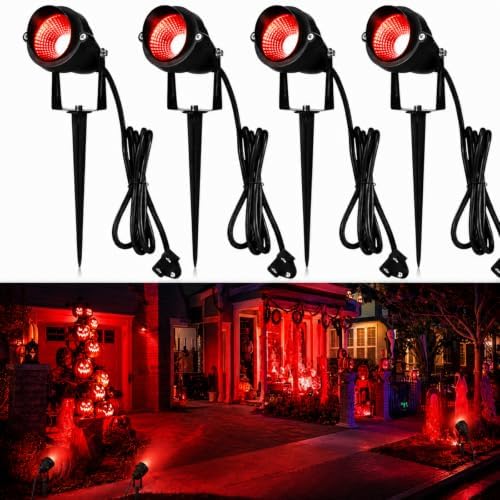 Rossesay 4 Pcs Halloween Red Spotlight Outdoor Plug in by Rossesay