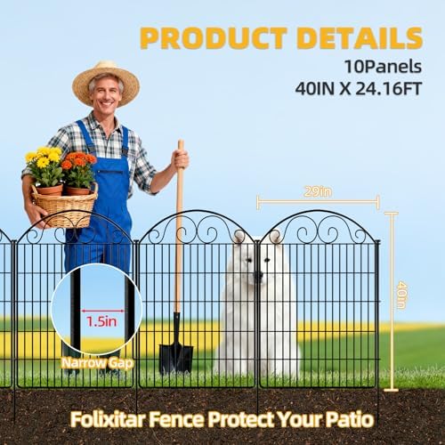 COLRASN 10 Panels No Dig Decorative Garden Dog Fence Outdoor for Yard, 40in(H) x 24.16ft(W) Tall Animal Barrier Fenceing Panels, Rustproof Ground Stakes Temporary Wire Screen for Patio - Image 2