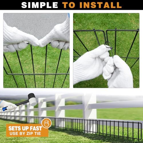 19.83ft(L) X 13inch(H) No Dig Fence, 14 Panels Animal Barrier Fences Rustproof Metal Bottom Fencing Border, Rabbits Dog Digging Blockers Ground Stakes Defense for Outdoor Landscape Patio - Image 4
