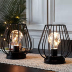 TRIROCKS Set of 12 Metal Battery Operated Lamp 7'' Tall mini Cage Shape Cordless Table Lamp Battery Lanterns with Warm Fairy Lights Bulb for Patio Garden Wedding Parties Indoor Outdoor(Black) - Image 3