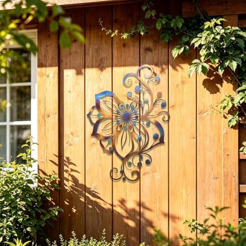 Floral Metal Wall Art Abstract Flower Plaque Rustic Home Decor Indoor Outdoor Hanging Sculpture for Living Room Bedroom Garden Porch Stylish Elegant Botanical Ornament (16 INCH) - Image 4